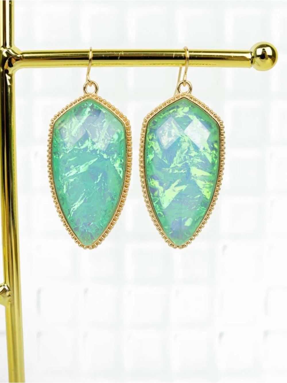 Gold tone Miara Aqua Opal Dangle Earrings
